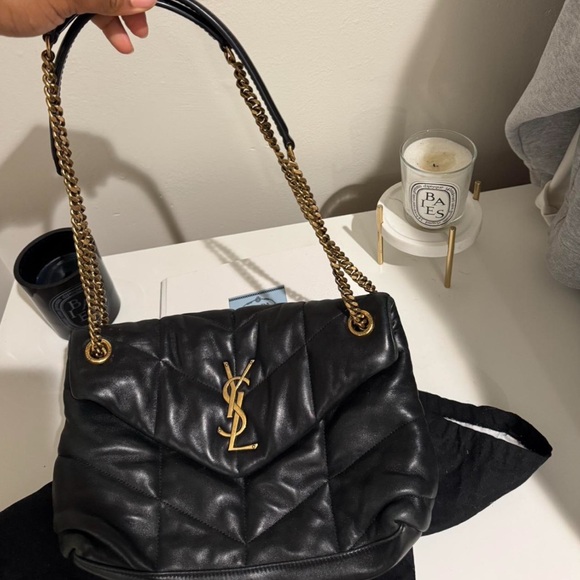 Saint Laurent Black Leather Shoulder Bag with Gold Details - Picture 1 of 4